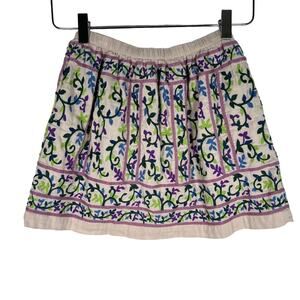 Peek Girl's Linen Cotton Embroidered Floral Skirt XL Elastic Waist Boho *Read